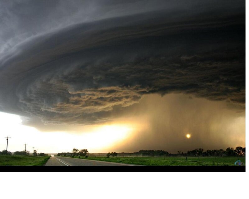 Tornado over Rural Road — Gray, Dramatic, Sunset