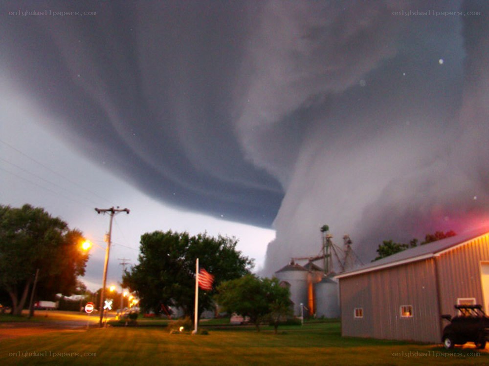 Tornado over rural town
