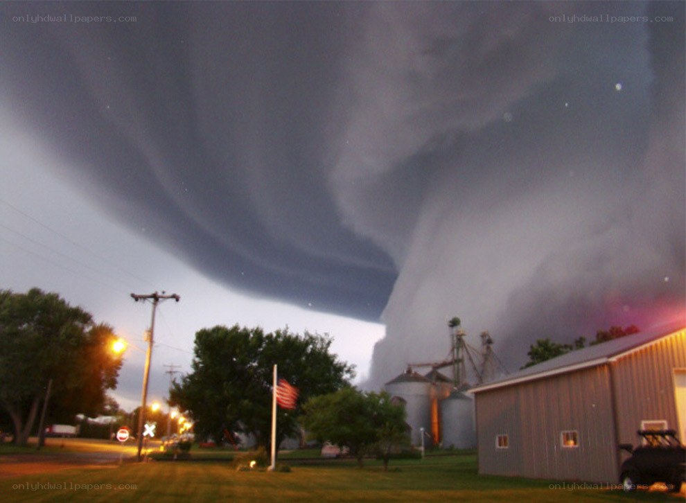 Tornado over rural town