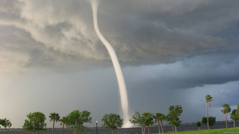 Tornado over Water — Gray, Dramatic, Afternoon, Photograph, Trees