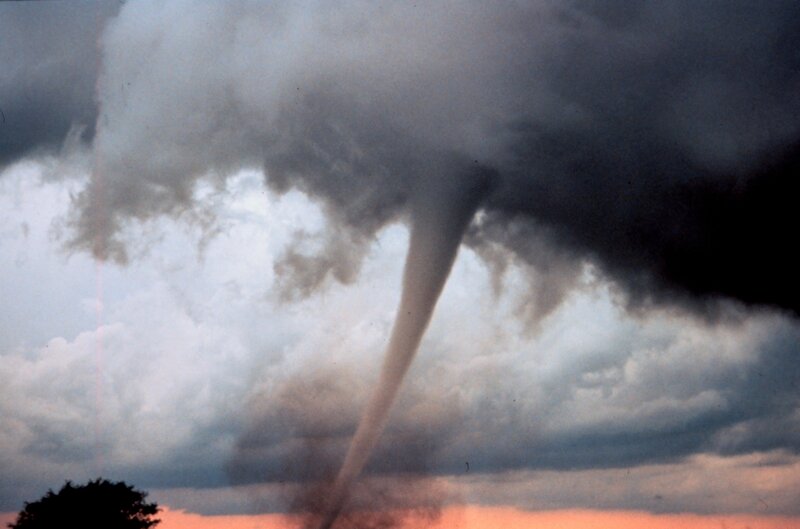 Tornado Touching Down — Gray, Dramatic