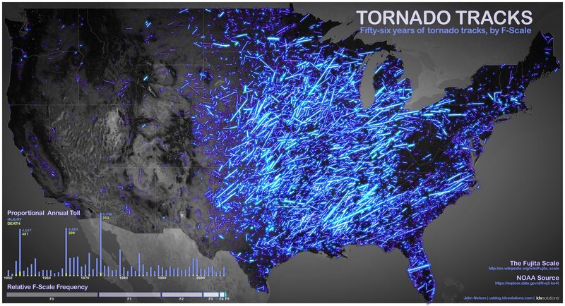 Tornado tracks across the US