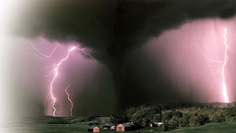 Tornado with Lightning — Purple, Dramatic, Night