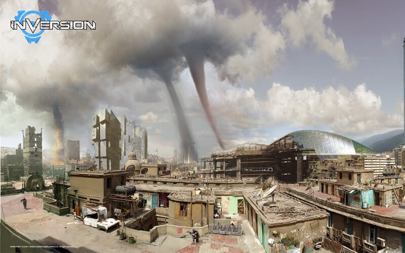 Tornadoes over City — Gray