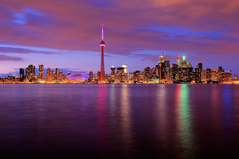 Toronto Skyline at Dusk — Purple, Dramatic, Night, Photograph, Cn Tower