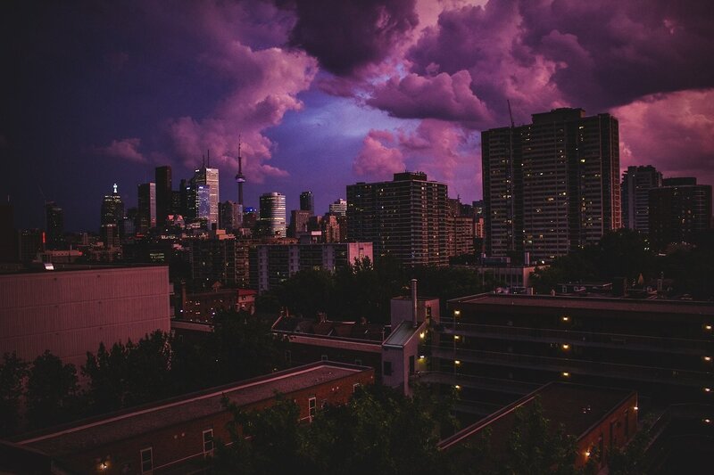 Toronto Skyline at Dusk — Purple, Dramatic, Night, Photograph