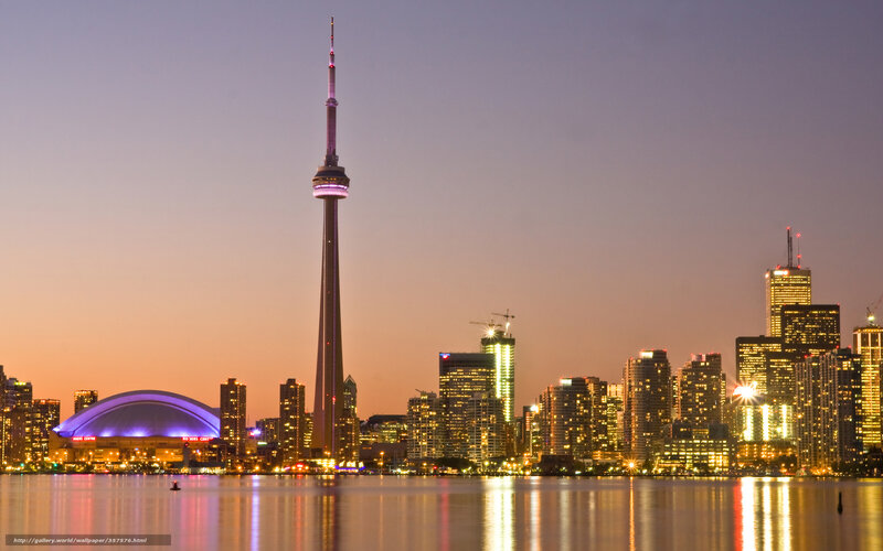 Toronto Skyline at Dusk — Purple, Serene, Sunset, Photograph, Cn Tower