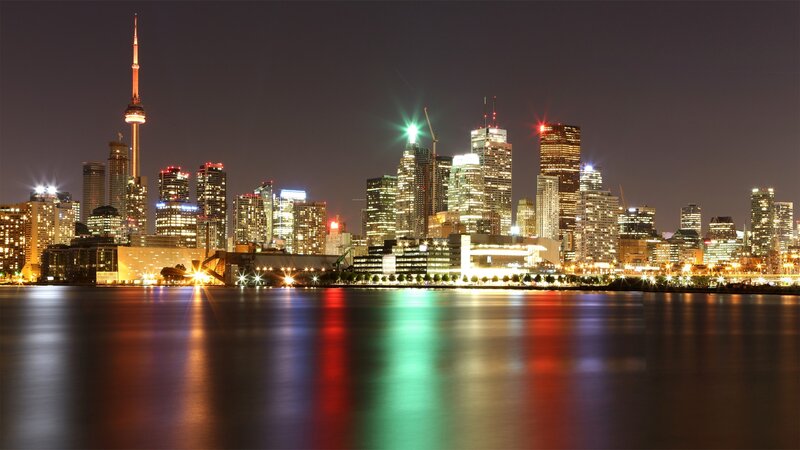 Toronto Skyline at Night — Black, Dramatic, Photograph, Cn Tower