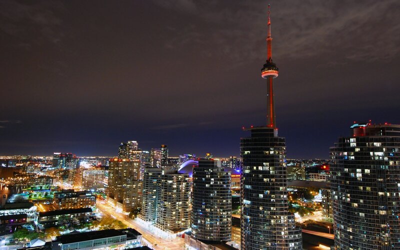 Toronto Skyline at Night — Black, Dramatic, Photograph, Skyscrapers, City Lights