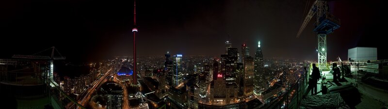 Toronto Skyline at Night — Black, Dramatic, Photograph