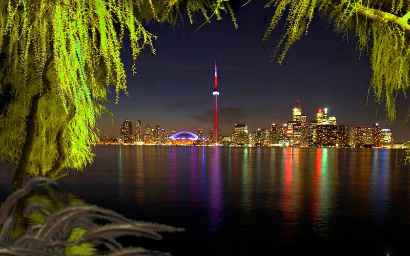 Toronto Skyline at Night — Black, Serene, Photograph