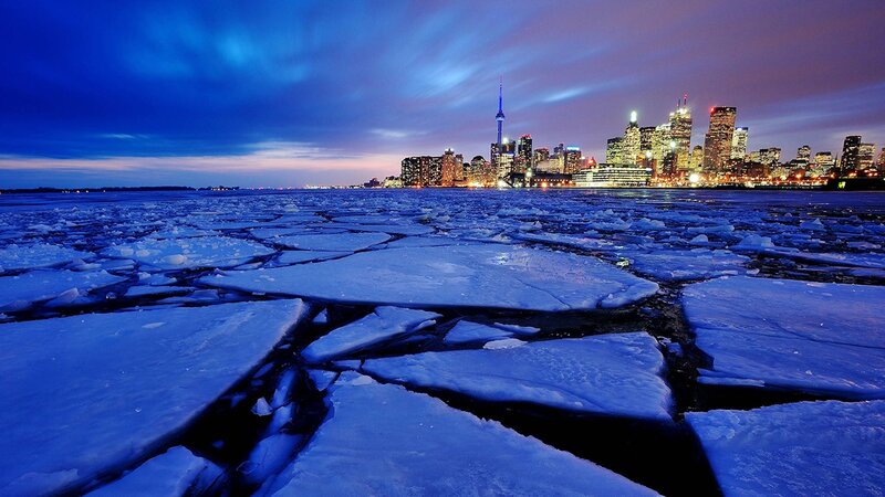 Toronto Skyline at Night — Blue, Dramatic, Photograph, Ice Floes