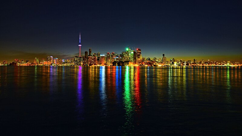 Toronto Skyline at Night — Blue, Serene, Photograph