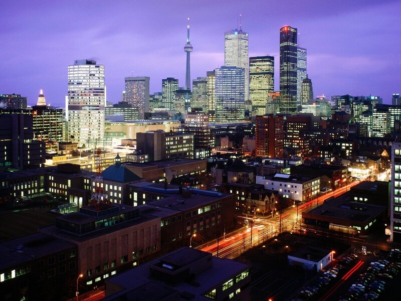 Toronto Skyline at Night — Purple, Dramatic, Photograph, Skyscraper, Cn Tower