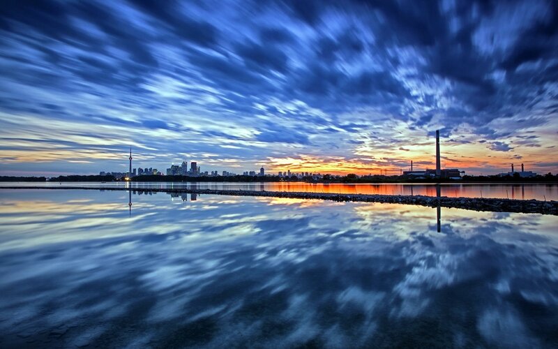 Toronto Skyline at Sunset — Blue, Dramatic, Photograph