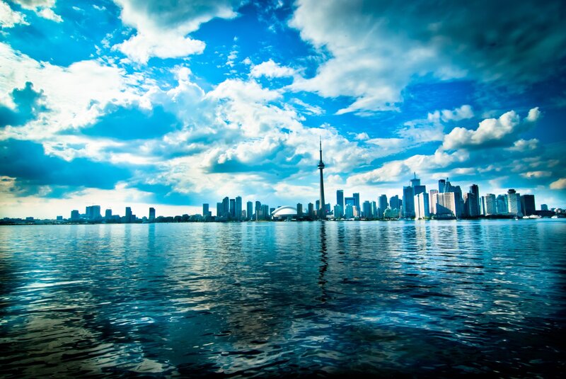 Toronto Skyline — Blue, Dramatic, Afternoon, Photograph, Cn Tower, Skyscraper