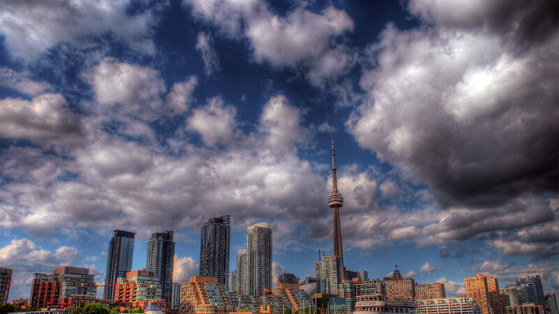 Toronto Skyline — Blue, Dramatic, Afternoon, Photograph, Cn Tower