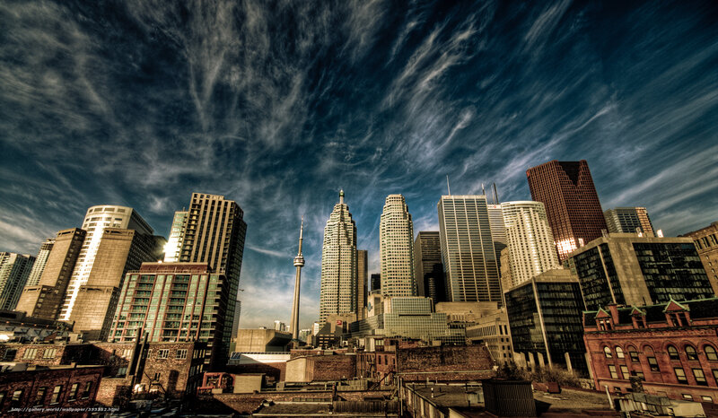 Toronto Skyline — Blue, Dramatic, Afternoon, Photograph, Skyscrapers, Cn Tower, Clouds
