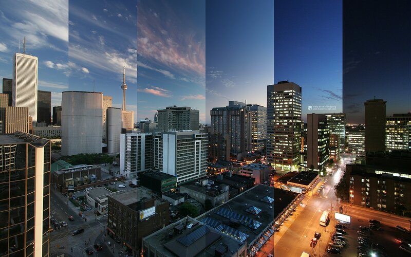 Toronto Skyline — Blue, Dramatic, Night, Photograph, Buildings, Sky
