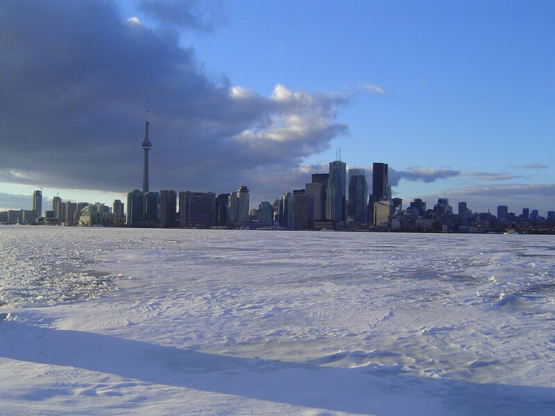 Toronto skyline on frozen lake