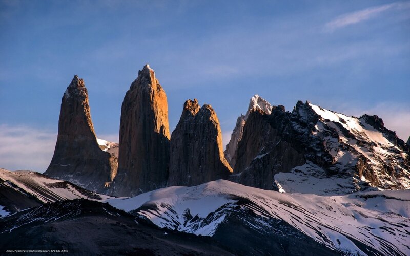 Torres del Paine peaks at sunrise