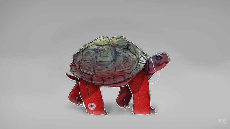 tortoise in red pants