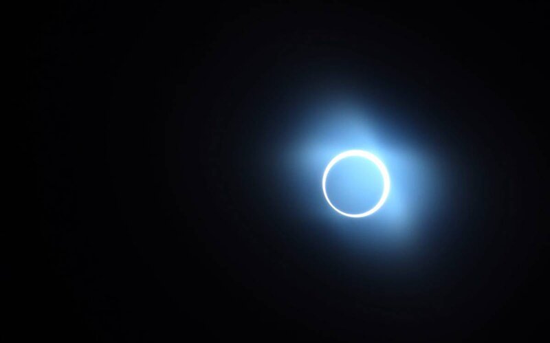 Total Solar Eclipse — Black, Dramatic, Night, Photograph, Sun, Moon, Blue, White