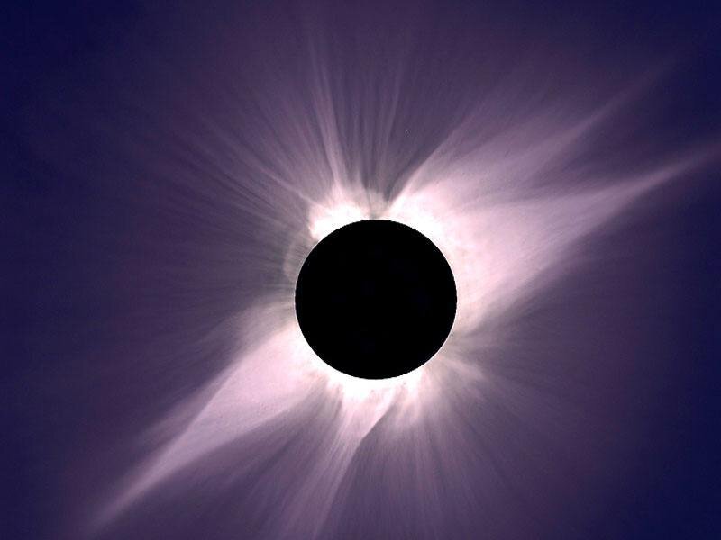 Total Solar Eclipse — Black, Dramatic, Night, Photograph, Sun, Moon, Corona, White, Purple