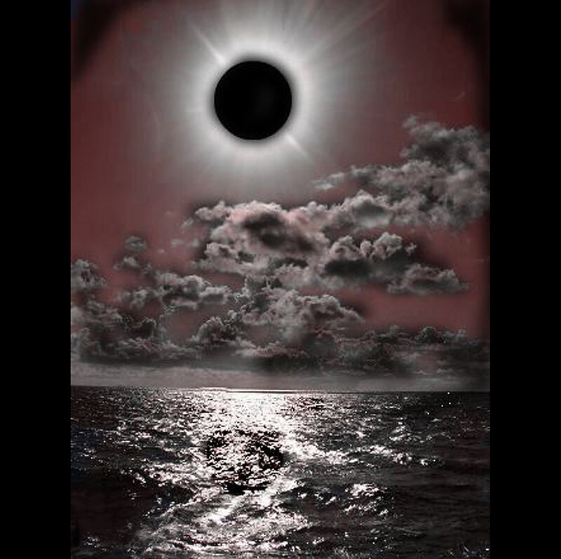 Total solar eclipse over ocean