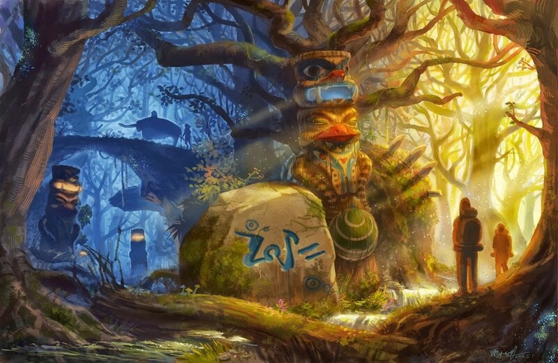 Totem Pole in Forest — Blue