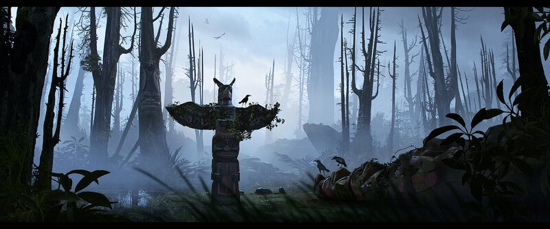 Totem Pole in Forest
