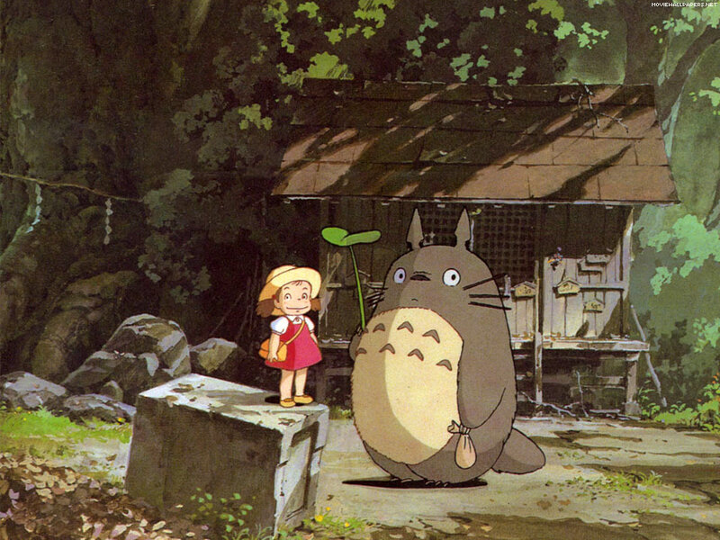 Totoro and a girl in the forest