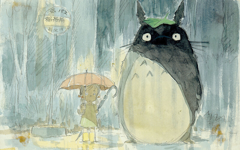 Totoro and a girl in the rain