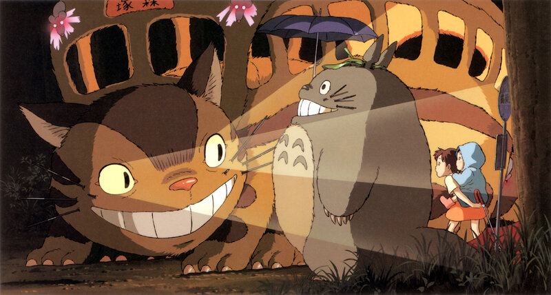 Totoro and Catbus at night