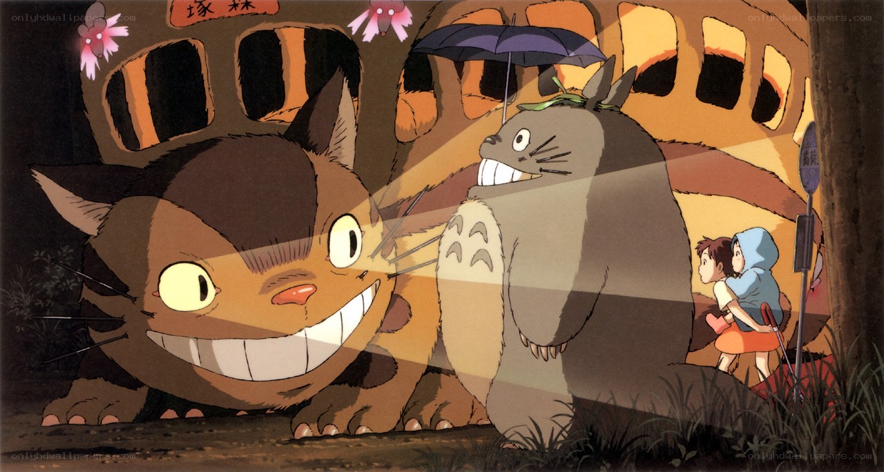 Totoro and Catbus at night
