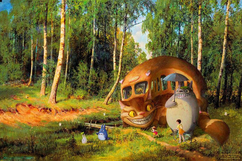 Totoro and Catbus in Forest