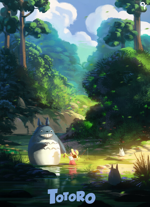 Totoro and Child in Pond