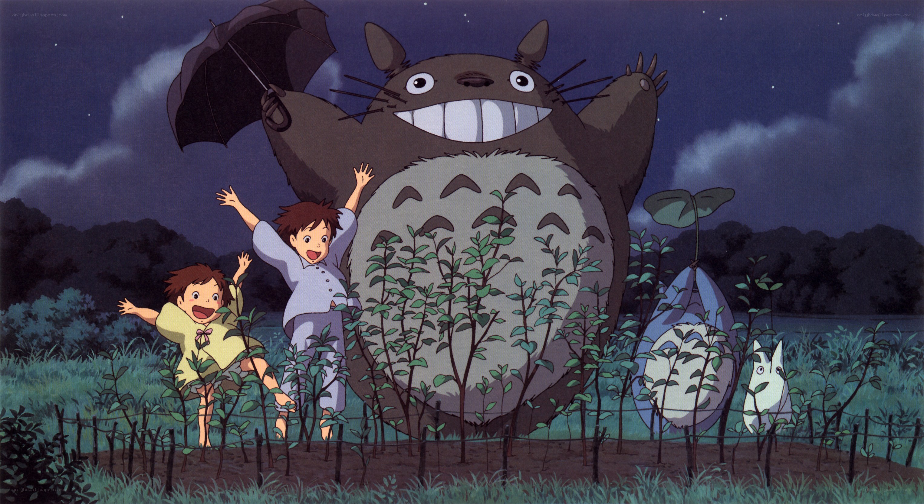 Totoro and children at night