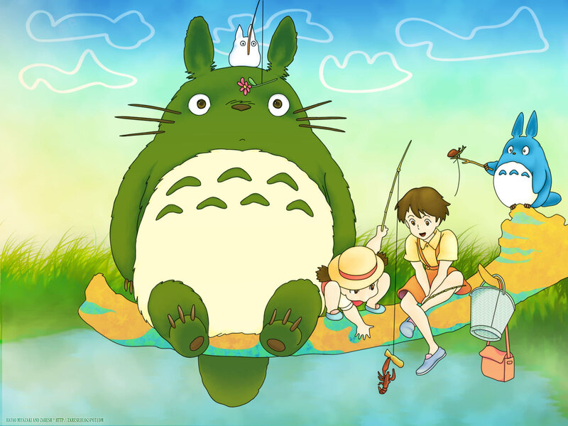 Totoro and children fishing