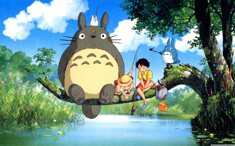 Totoro and children fishing
