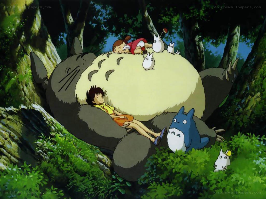 Totoro and children in forest