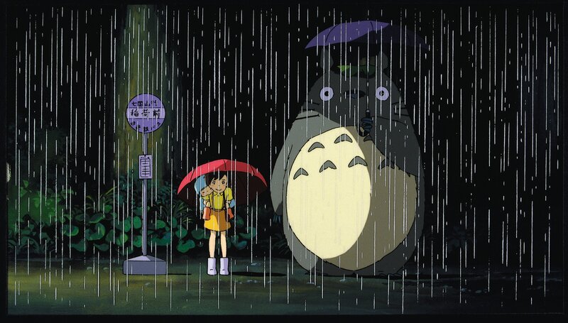 Totoro and children in the rain