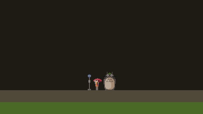 Totoro and Girl at Night — Black