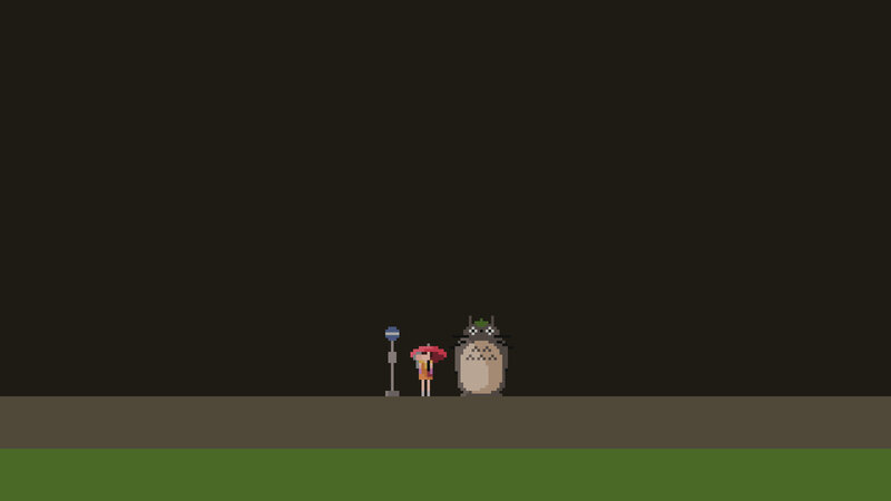 Totoro and girl at night
