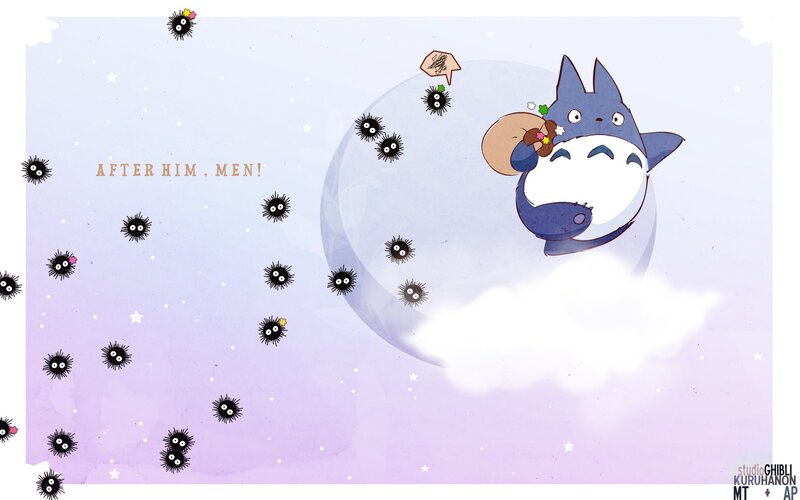 Totoro and soot sprites in the sky