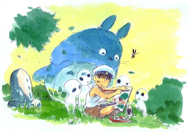 Totoro and the boy painting