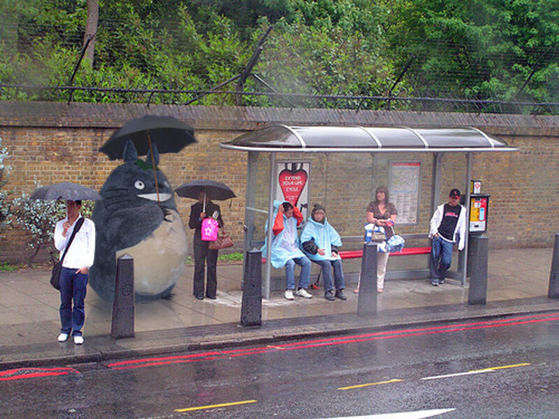 Totoro at a bus stop