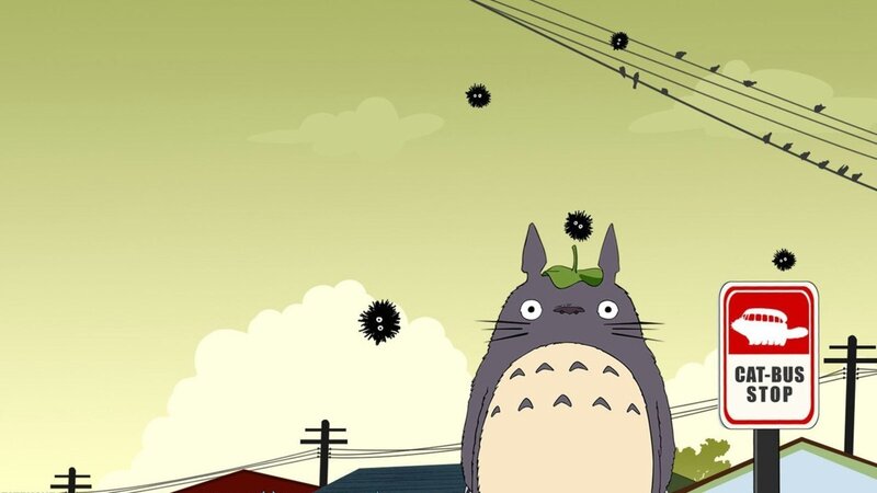 Totoro at a Bus Stop — Green, Calm, Afternoon, Anime