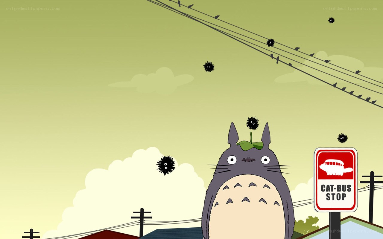 Totoro at a cat-bus stop