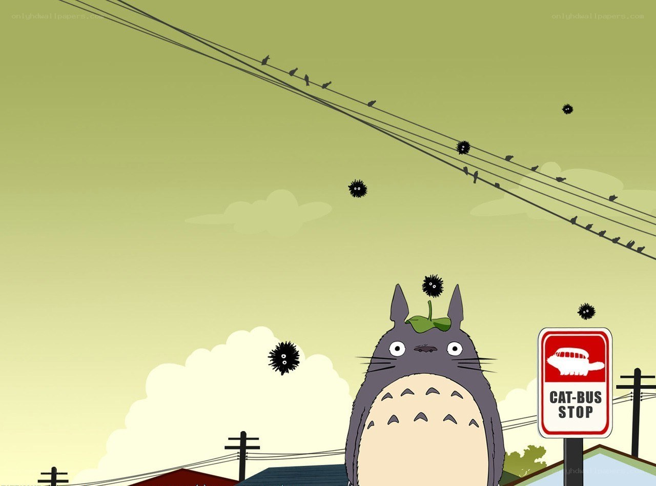 Totoro at a cat-bus stop